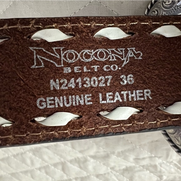 Nocona Genuine Leather Color Embossed Floral Stitch Belt Large Silver Buckle 36 - Picture 7 of 10